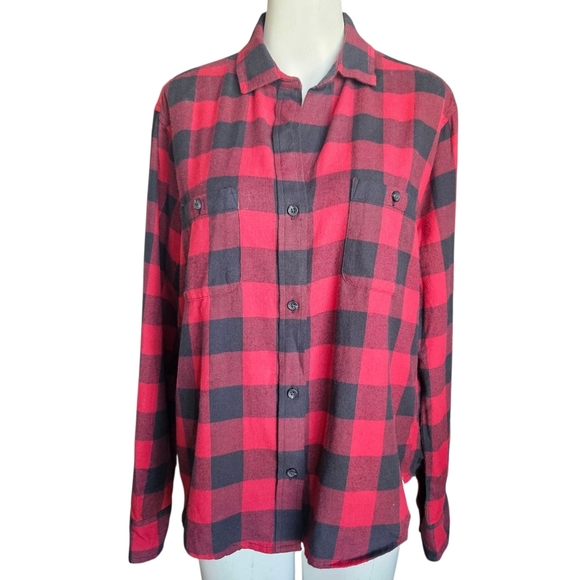 Pact Women's Fireside Flannel Buffalo Plaid Black Red Organic Cotton - Picture 2 of 14